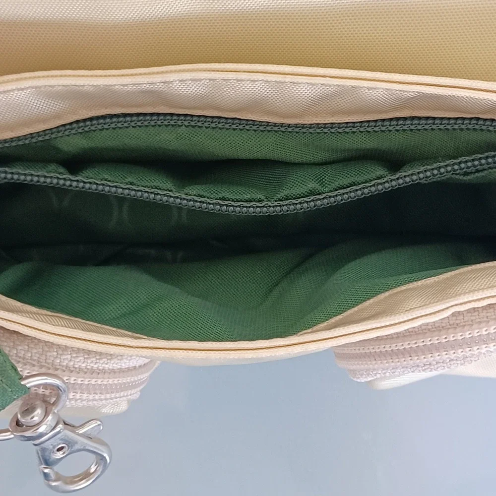 Bogner Tan Nylon Leather Buckle Baguette Shoulder‎ Bag Silver Chain Strap Y2K